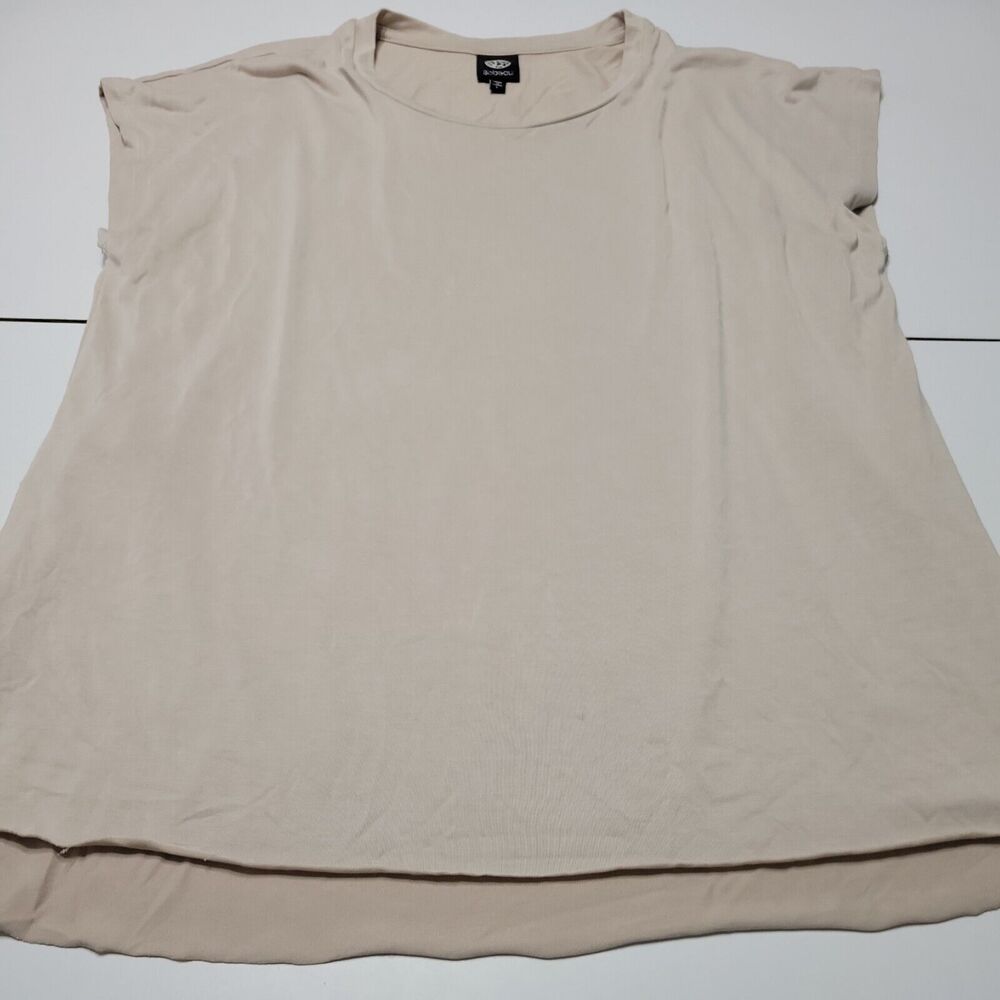 Bobeau Shirt Womens Large Blouse Beige Sleeveless Comfort Pullover Side Slit Top